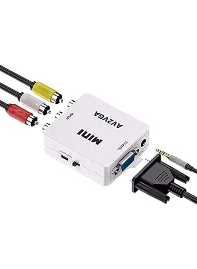 صندوق محول فيديو صغير عالي الوضوح AV2VGA من AV RCA CVBS إلى VGA مع محول صوت 3.5 مم إلى محول تلفزيون عالي الوضوح أبيض - Image 1